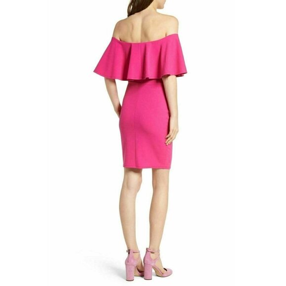 Soprano Womens Pink Ruffle Off-the-Shoulder Bodycon Dress Size S - Picture 8 of 13